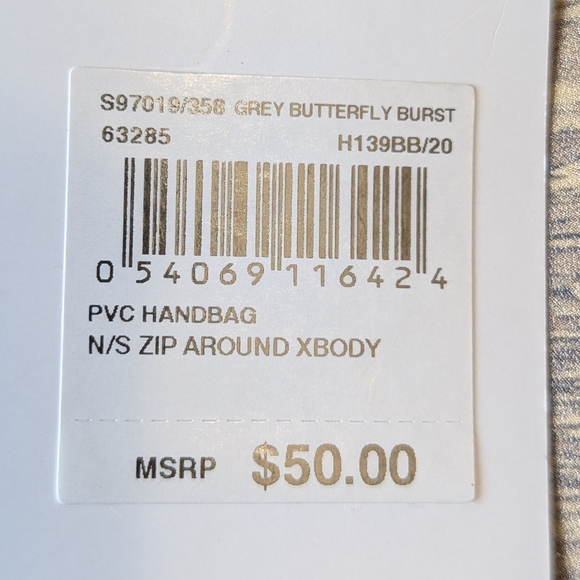 MultiSac Grey Butterfly Burst Zip Around Crossbody Bag, NWT - Picture 6 of 12